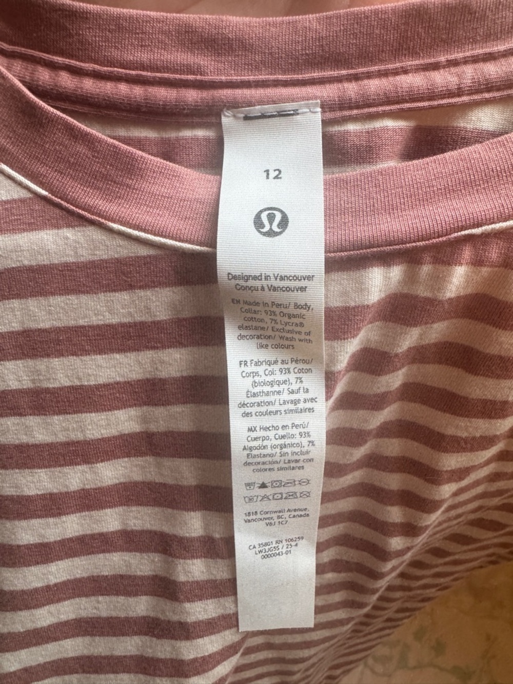 lululemon athletica Pink and White Striped Men's Tee - Picture 3 of 3